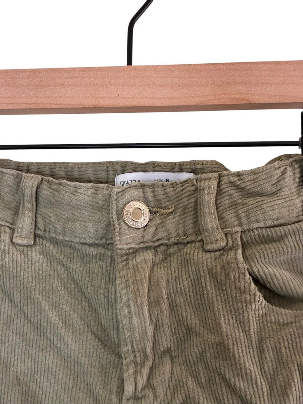 Zara | Green flare leg corduroy pants adjustable waist girls size 8
